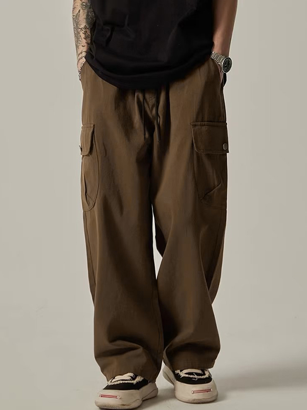 Pantalones cargo holgados con bolsillo con botones vintage para hombre-2