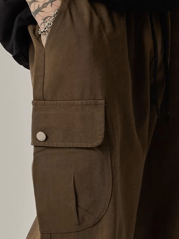 Pantalones cargo holgados con bolsillo con botones vintage para hombre-3