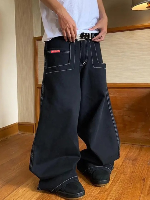 Vaqueros holgados con bordado gráfico Hip Pop para hombre-2