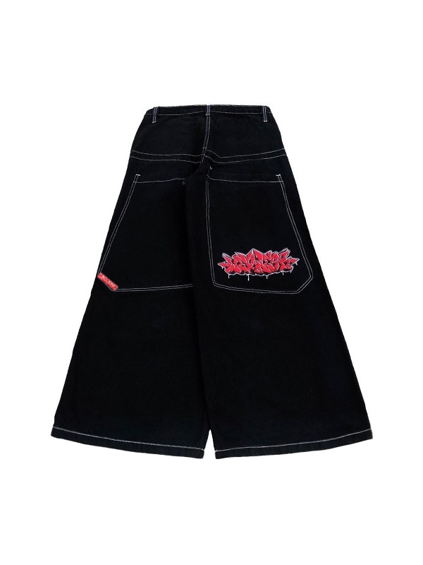 Vaqueros holgados con bordado gráfico Hip Pop para hombre-1
