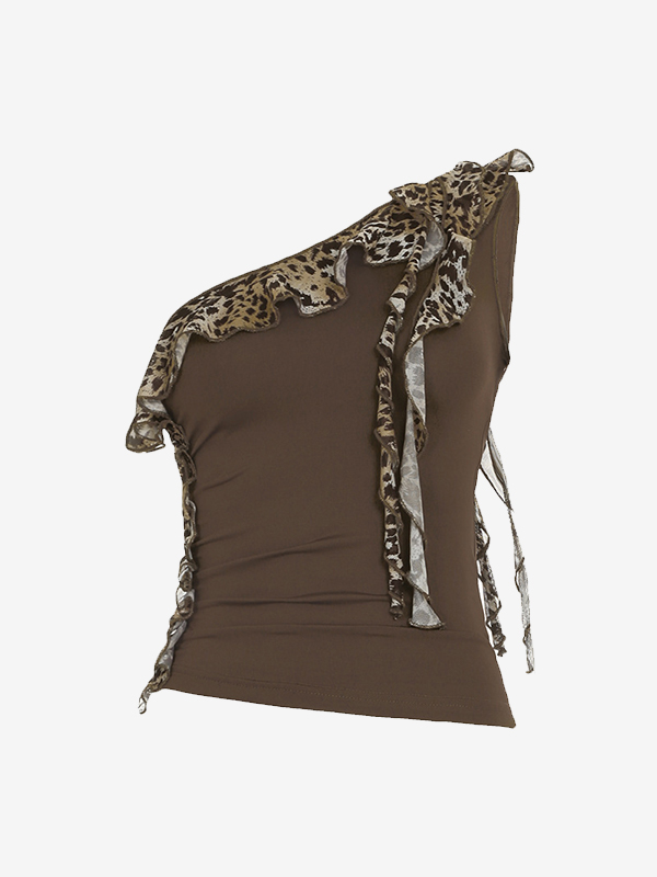 Chaleco con estampado de leopardo y camiseta sin mangas festoneada-3