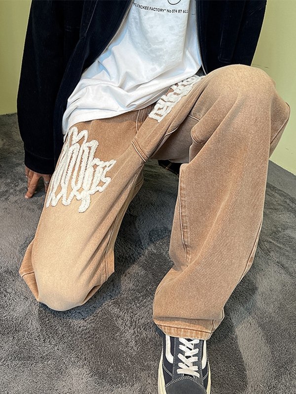 Jeans de pierna recta con letras difusas para hombre-2