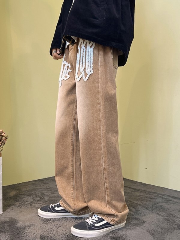 Jeans de pierna recta con letras difusas para hombre-3