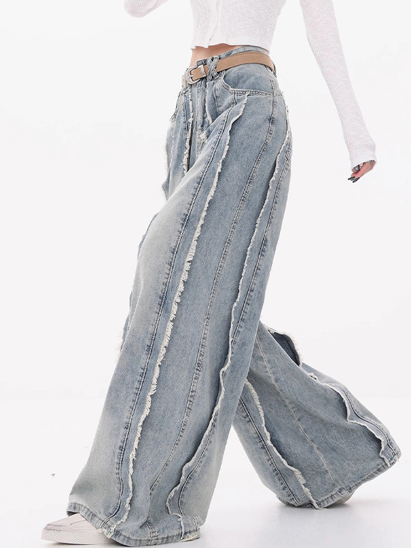 Jeans acampanados con diseño de borde sin rematar y perneras anchas-4