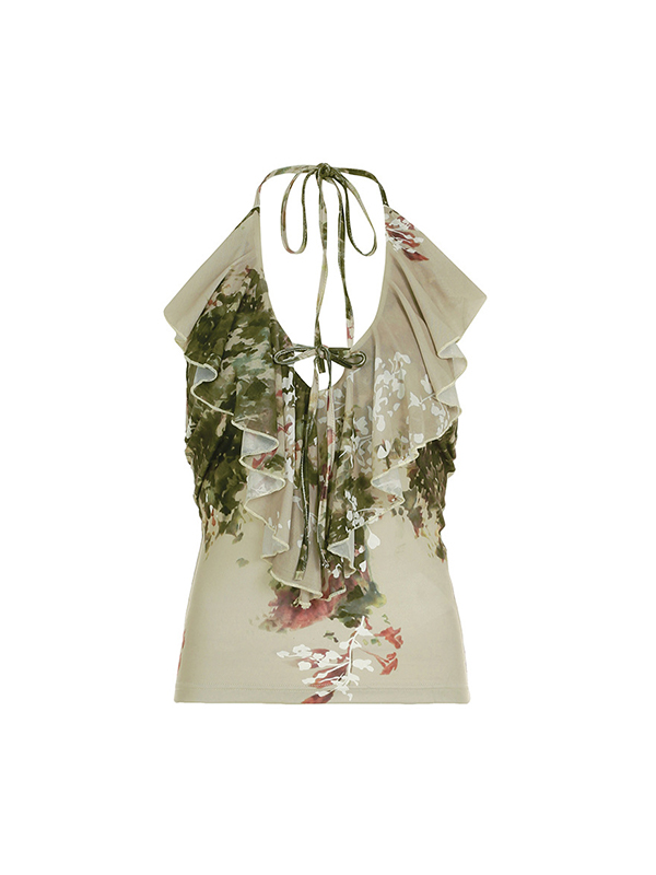 Chaleco halter con estampado botánico vintage-4
