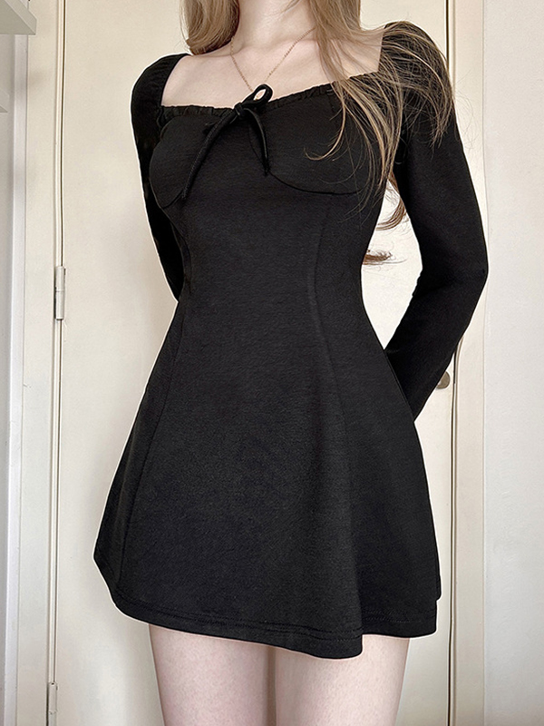 Minivestidos con pliegues y lazo de estilo dulce-2