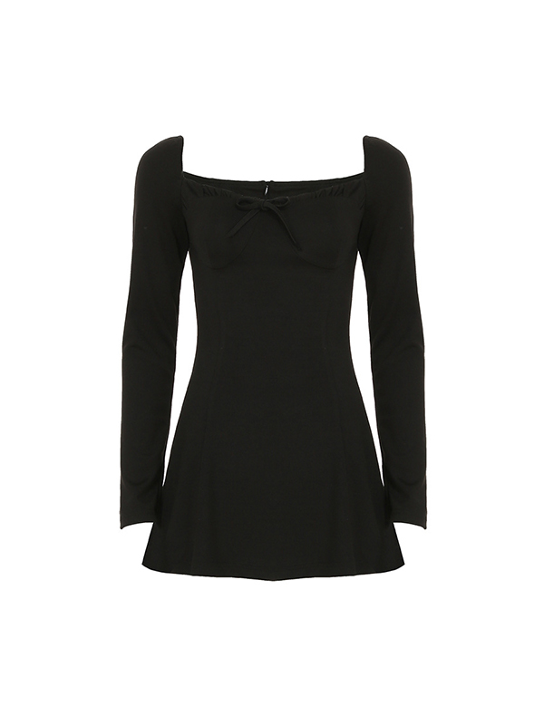 Minivestidos con pliegues y lazo de estilo dulce-4