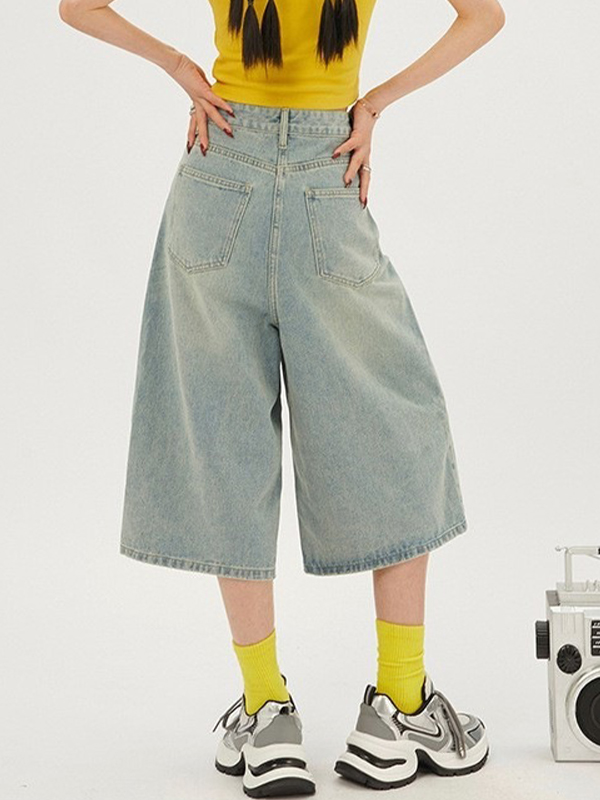 Pantalones cortos de mezclilla versátiles de pierna ancha-3