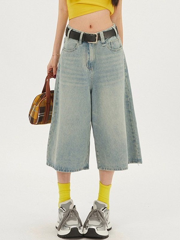 Pantalones cortos de mezclilla versátiles de pierna ancha-1