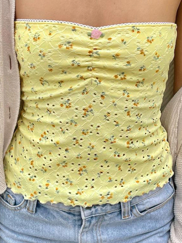 Top bandeau peplum con volantes y aberturas-1