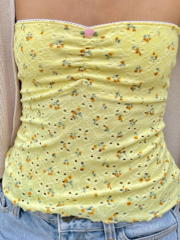 Top bandeau peplum con volantes y aberturas-3