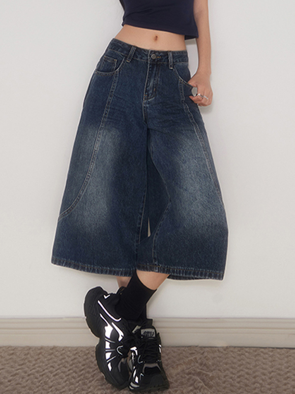 Shorts vaqueros retro de pierna ancha-2