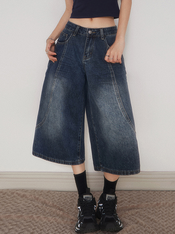 Shorts vaqueros retro de pierna ancha-3