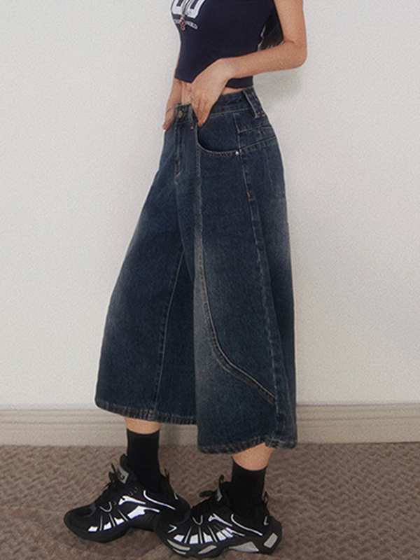 Shorts vaqueros retro de pierna ancha-4