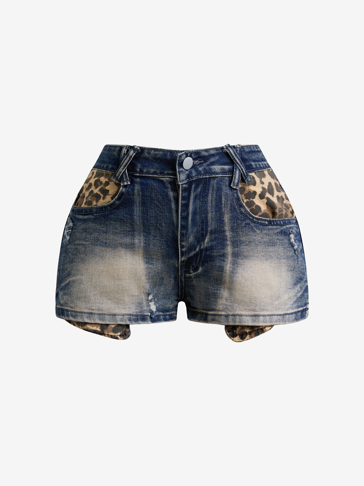 Shorts vaqueros adelgazantes con bolsillos y estampado de leopardo-3