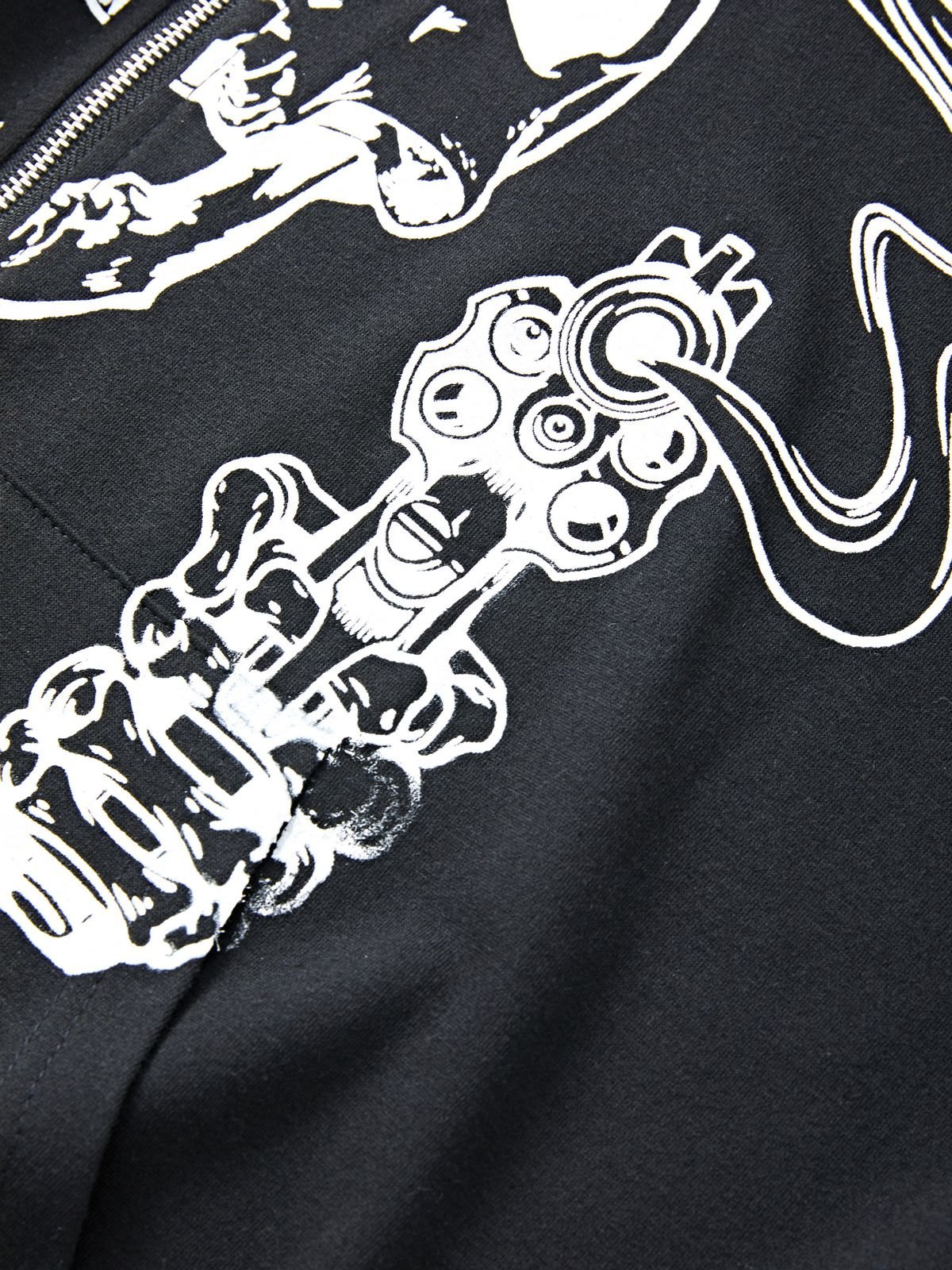 Sudadera con capucha negra con cremallera y calavera con letra de diamantes de imitación para hombre-4