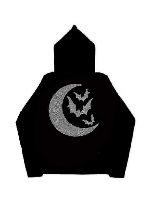 Sudadera con capucha extragrande con estampado de diamantes de imitación Devil Moon para hombre-2