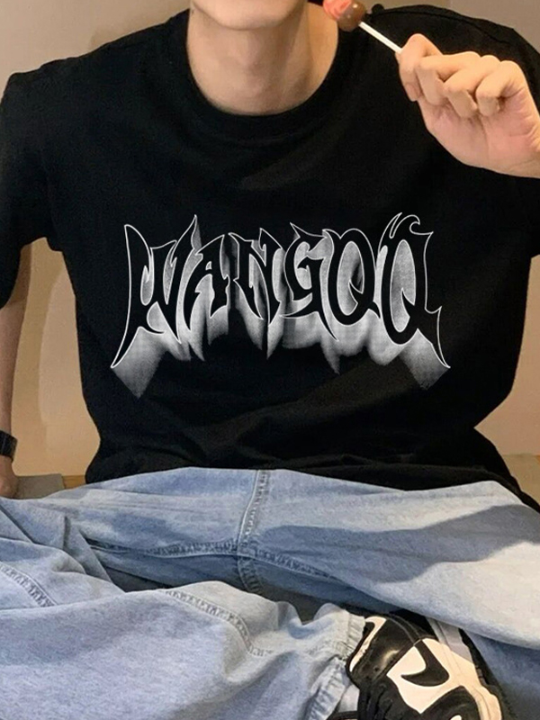 Camiseta de manga corta extragrande con letras para hombre-1