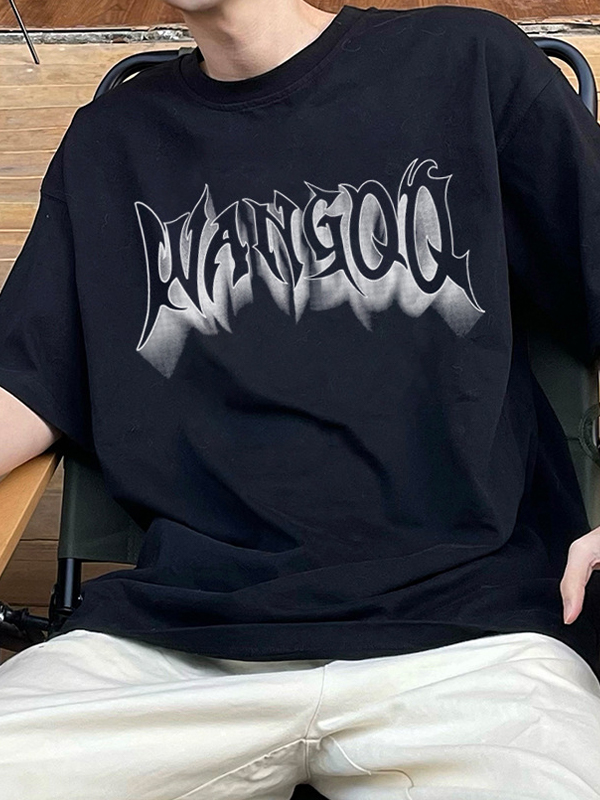 Camiseta de manga corta extragrande con letras para hombre-2