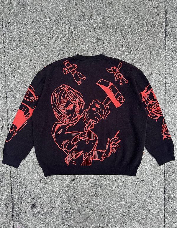 Suéteres de gran tamaño con estampado de anime-1