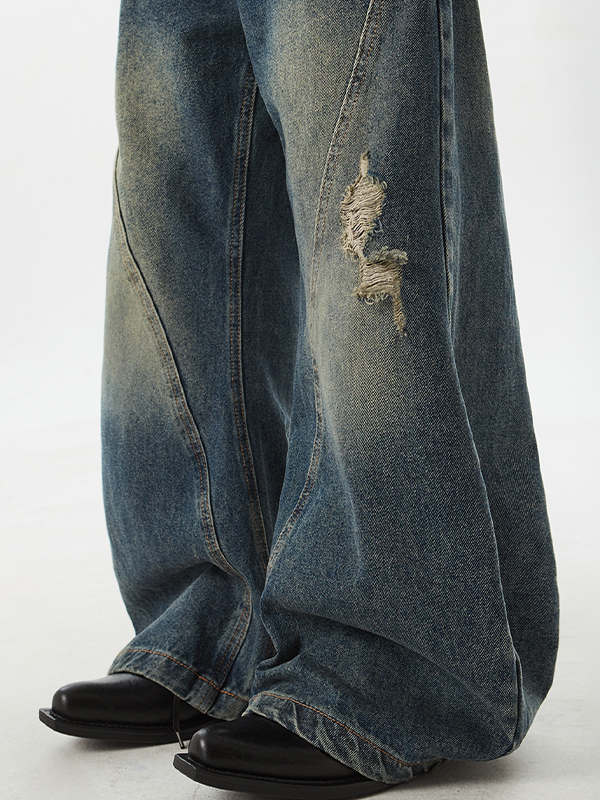 Jeans holgados con diseño de machete roto para hombre-4