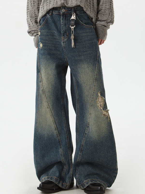 Jeans holgados con diseño de machete roto para hombre-2
