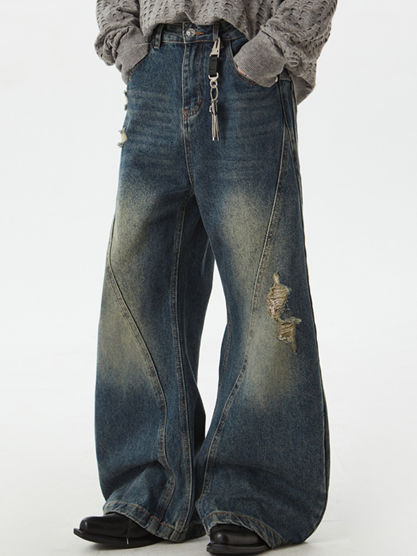 Jeans holgados con diseño de machete roto para hombre-1
