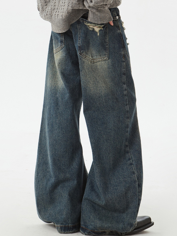 Jeans holgados con diseño de machete roto para hombre-3