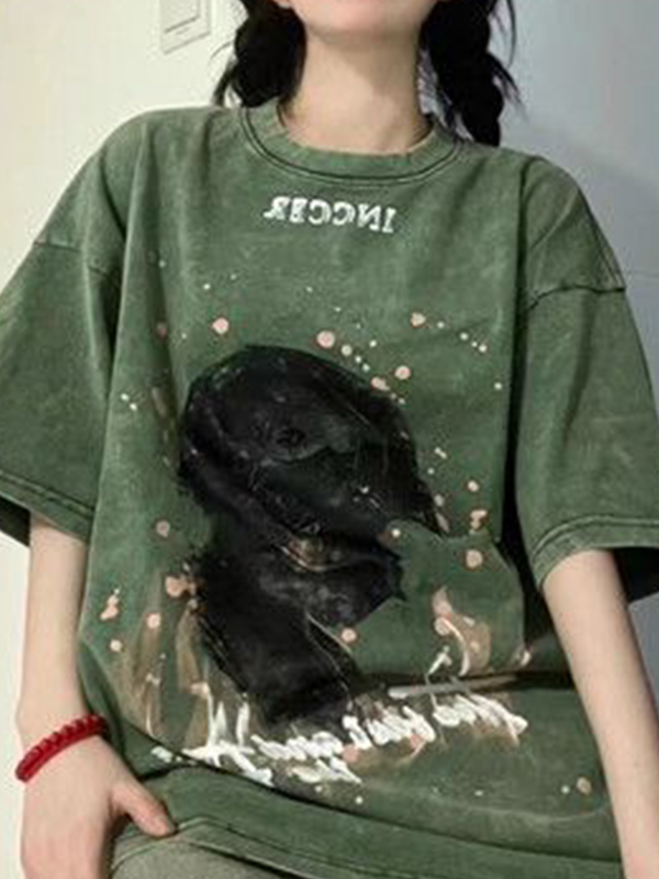 Camiseta vintage de manga corta de gran tamaño-1