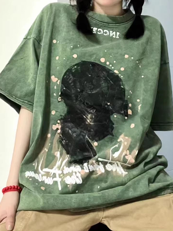 Camiseta vintage de manga corta de gran tamaño-2