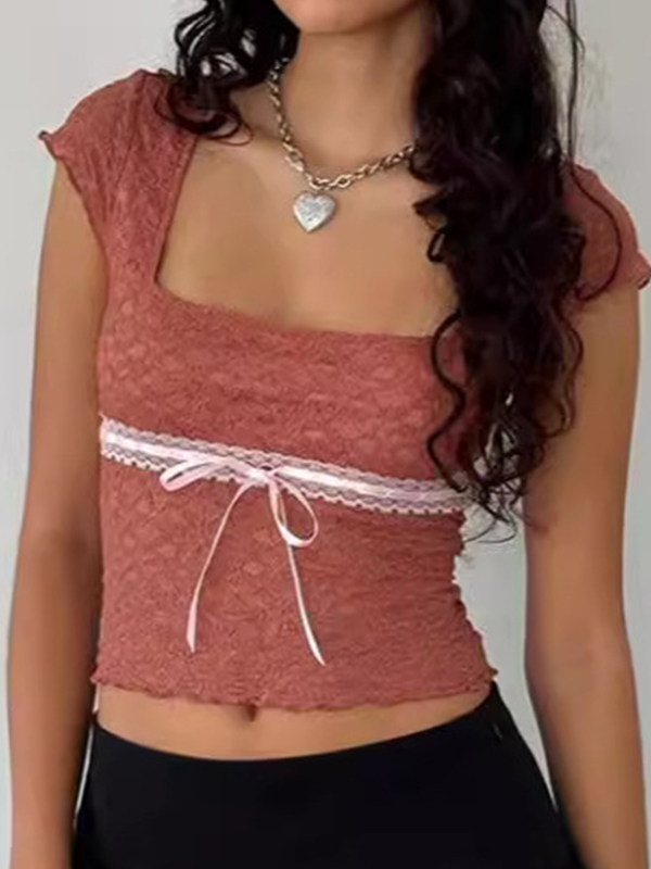 Camiseta de manga corta con encaje-1