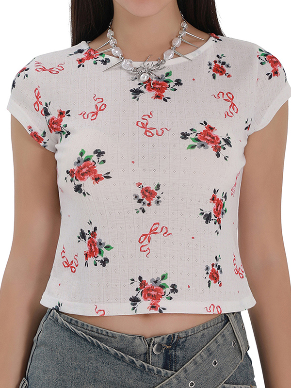 Camiseta de manga corta con estampado floral-1
