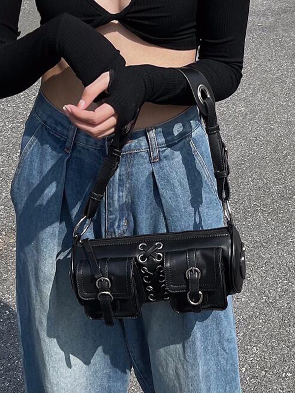 Bolso cilíndrico para debajo del brazo con correa de amarre-2