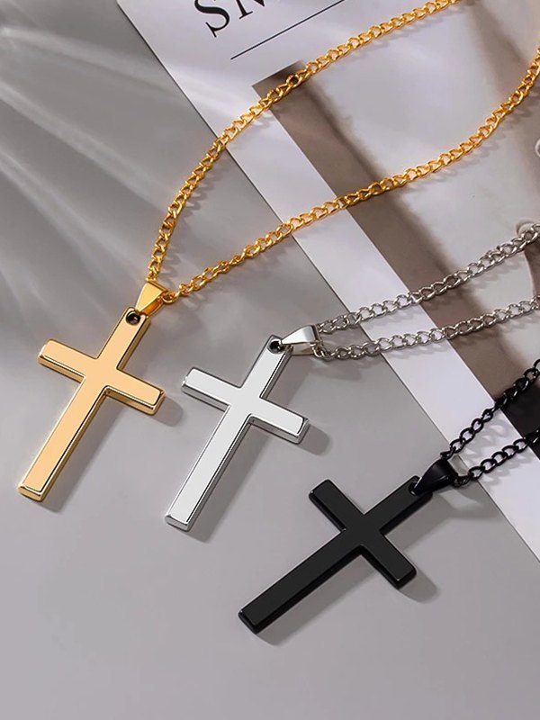 Collar con colgante de cruz para hombre-3