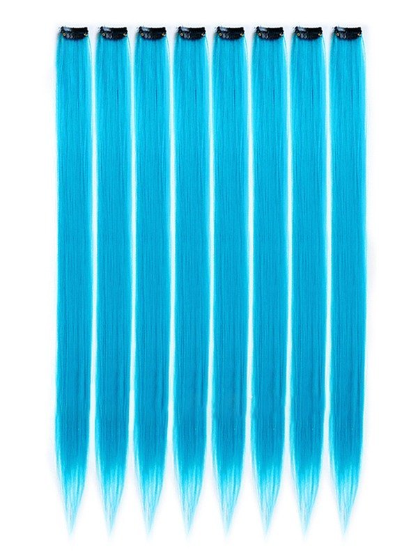 Extensión de cabello con clip largo y recto azul de 1 pieza-1