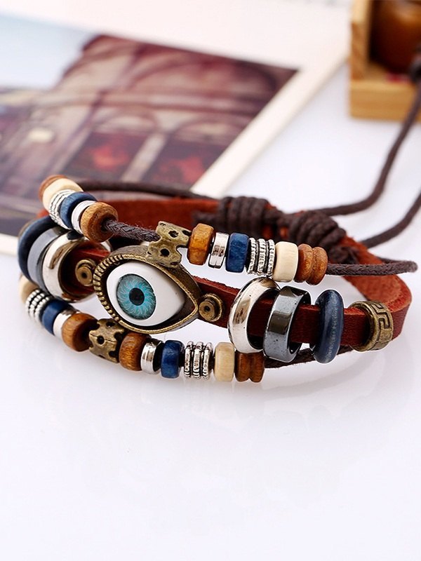 Pulsera de múltiples capas con cuentas de patrón de ojos boho vintage-2