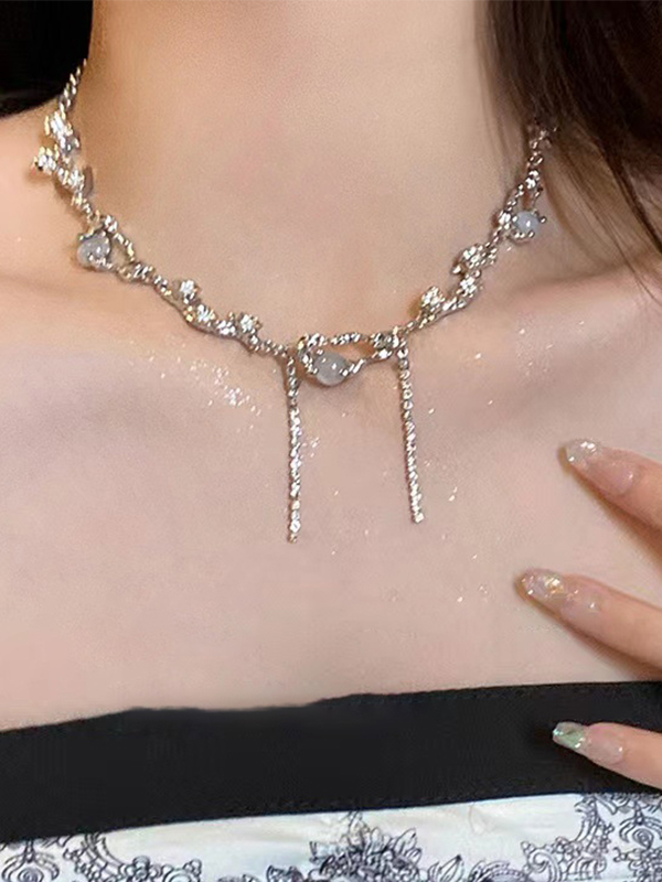 Collar de diamantes de imitación de perlas de imitación de plata-1