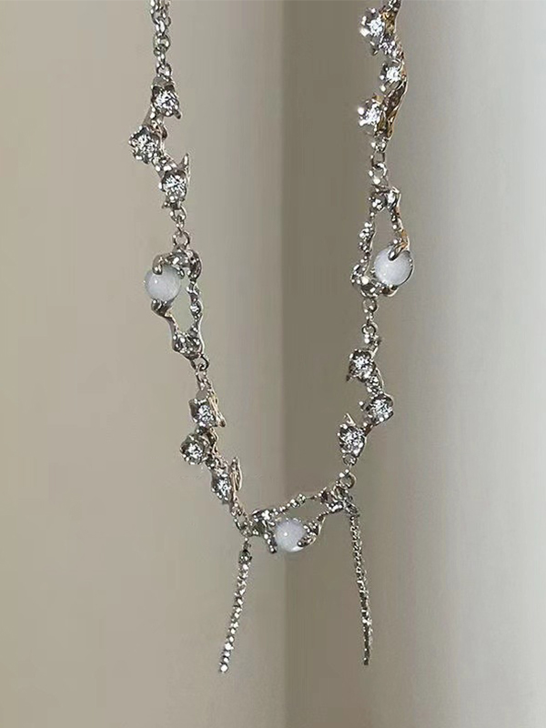 Collar de diamantes de imitación de perlas de imitación de plata-4