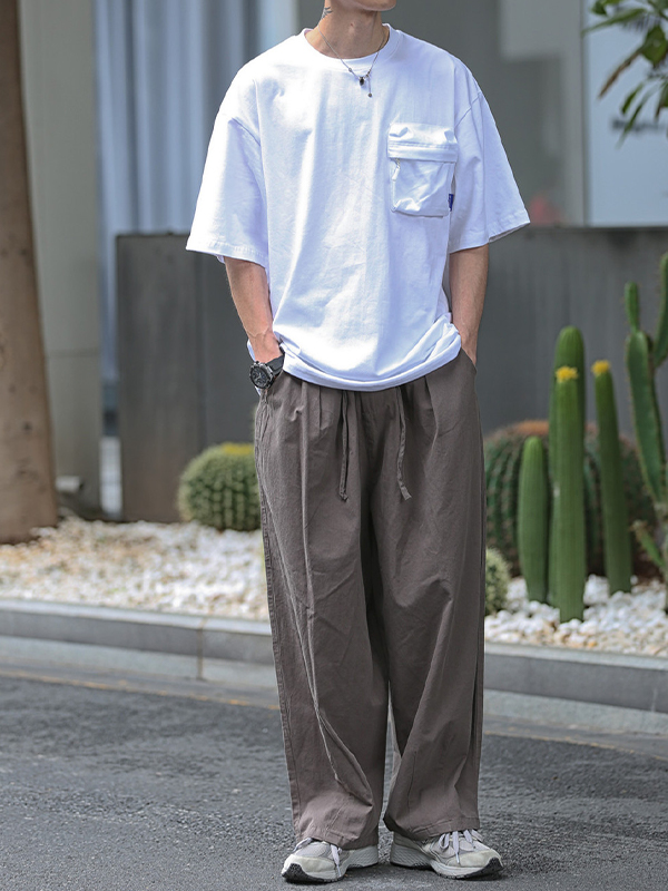 Pantalones de pierna ancha casuales sueltos retro para hombre-2